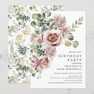 Elegante Watercolor Peonies Floral Geburtstagspart Einladung