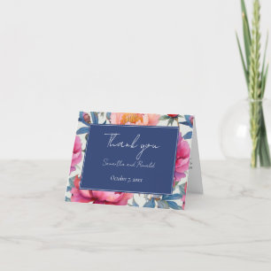 Elegante Watercolor Peony Blume Hochzeit Dankeskarte