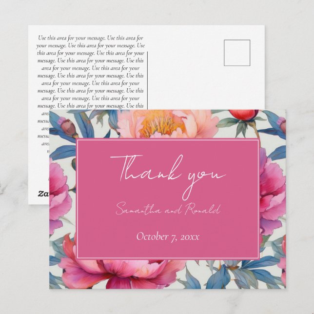 Elegante Watercolor Peony Blume Hochzeit Vielen Da Postkarte (Vorne/Hinten)