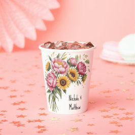 Elegante Watercolor Peony Bouquet Wedding Pappbecher