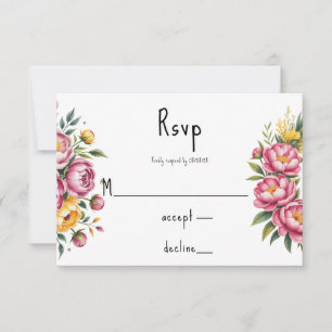 Elegante Watercolor Peony Bouquet Wedding RSVP Karte