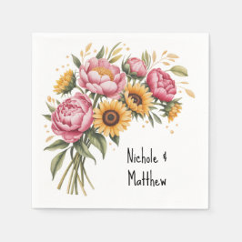 Elegante Watercolor Peony Bouquet Wedding Serviette