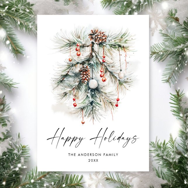 Elegante Watercolor Pine Cones Branch Weihnachten (Von Creator hochgeladen)