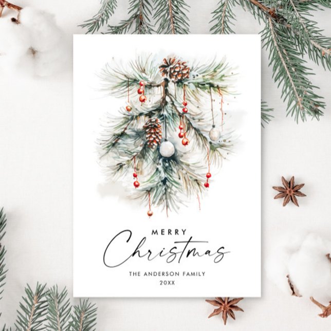 Elegante Watercolor Pine Cones Branch Weihnachten (Von Creator hochgeladen)
