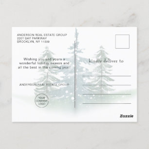 Elegante Watercolor Pine Tree Christmas Company Postkarte