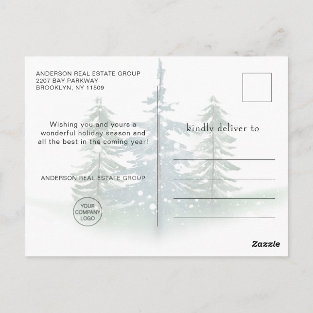 Elegante Watercolor Pine Tree Christmas Company Postkarte (Rückseite)