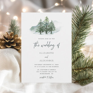 Elegante Watercolor Pine Trees Winter Wedding Einladung