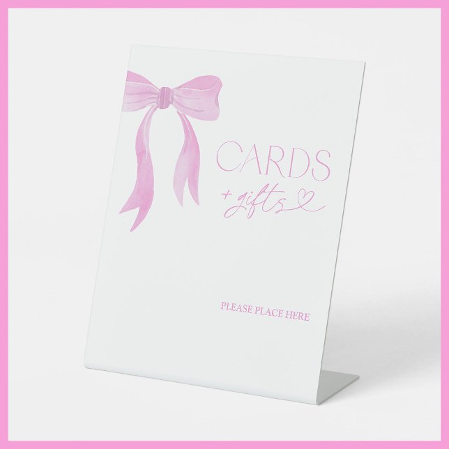 Elegante Watercolor Pink Bow Cards und Geschenke Sockelschild (Von Creator hochgeladen)