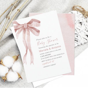 Elegante Watercolor Pink Bow Girl Baby Dusche Einladung
