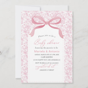 Elegante Watercolor Pink Bow Girl Baby Shower Invi Einladung