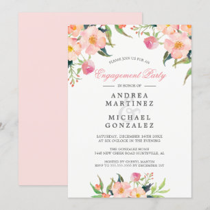 Elegante Watercolor Pink Floral Engagement Party Einladung