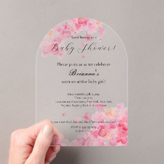 Elegante Watercolor Pink Floral Girl Babydusche Acryleinladungen