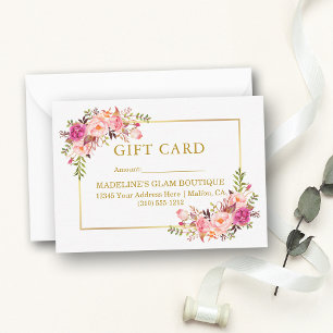 Elegante Watercolor Pink Floral Gold Geschenkkarte Mitteilungskarte