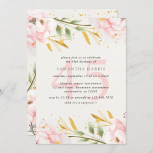 Elegante Watercolor Pink & Gold 45. Geburtstagspar Einladung
