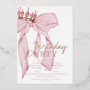 Elegante Watercolor Pink Gold Bow Geburtstagsparty Folieneinladung