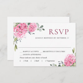 Elegante Watercolor Pink Hydrangea Blumenhochzeit RSVP Karte