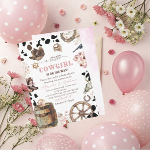 Elegante Watercolor Pink Kleine Cowgirl Baby Showe Einladung