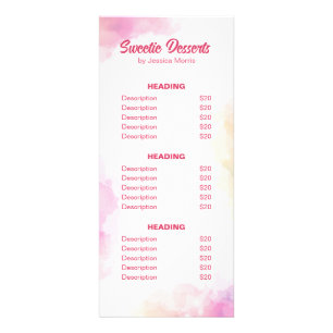Elegante Watercolor Pink Konditorei Rack Card Werbekarte
