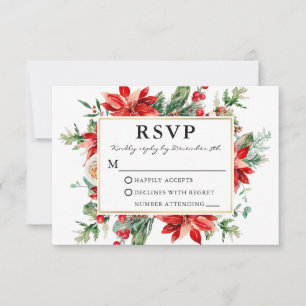 Elegante Watercolor Poinsettia Blumenzehen RSVP Karte