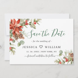 Elegante Watercolor Poinsettia Branch Wedding Save The Date