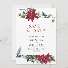 Elegante Watercolor Poinsettia Branch Wedding Save The Date