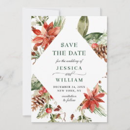 Elegante Watercolor Poinsettia Branch Wedding Save The Date