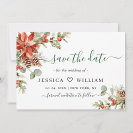 Elegante Watercolor Poinsettia Branch Wedding Save The Date
