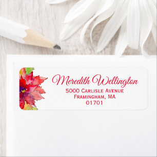 Elegante Watercolor Poinsettia Rote Rücksendeadres