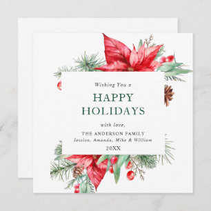 Elegante Watercolor Poinsettia Weihnachtsgrüße Feiertagskarte