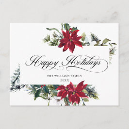 Elegante Watercolor Poinsettia Weihnachtsgrüße Feiertagspostkarte