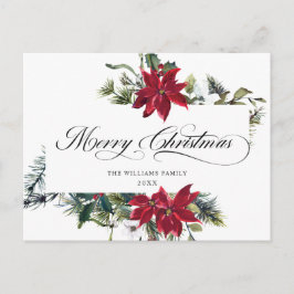 Elegante Watercolor Poinsettia Weihnachtsgrüße Feiertagspostkarte