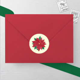 Elegante Watercolor Poinsettia Winter Wedding Runder Aufkleber