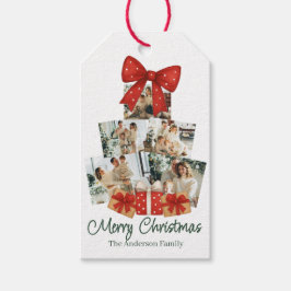 Elegante Watercolor Red Bow Familie Weihnachtsbaum Geschenkanhänger