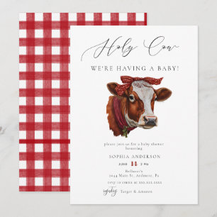 Elegante Watercolor Red Holy Cow Baby Shower Einladung