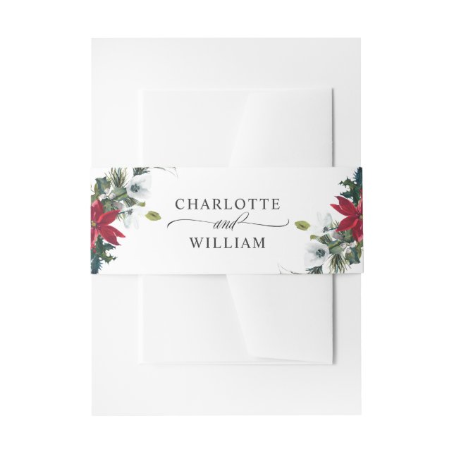 Elegante Watercolor Red Poinsettia Wedding Einladungsbanderole (Vorderseite Beispiel)