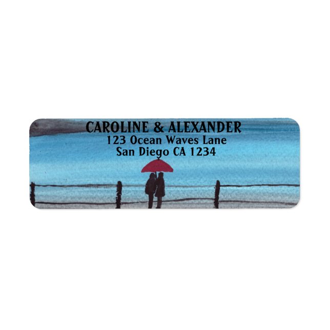 Elegante Watercolor Red Umbrella Couple Wedding (Vorne)