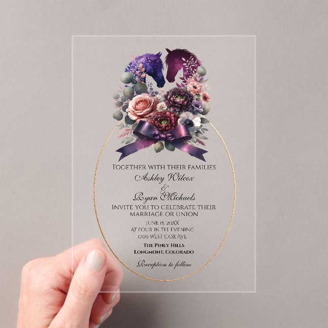 Elegante Watercolor Reitsport Hochzeit Acryleinladungen (Insitu (Handheld))