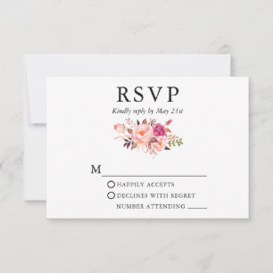 Elegante Watercolor Rosa Blütenhochzeit RSVP Karte