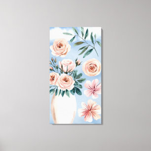 Elegante Watercolor Rosa Rosen & Flora Bouquet Art Leinwanddruck