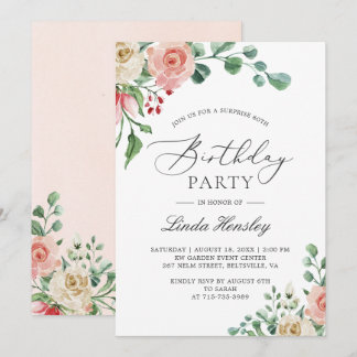 Elegante Watercolor Rose Floral Geburtstagsparty Einladung