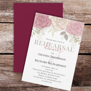 Elegante Watercolor Rose Hochzeit Probe Dinner Einladung
