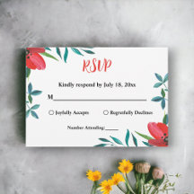 Elegante Watercolor Rote Rose Summer Floral Weddin