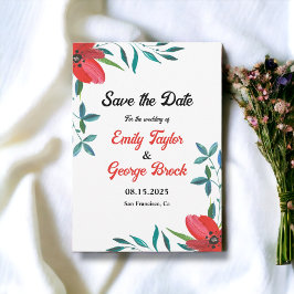 Elegante Watercolor Rote Rose Summer Floral Weddin Save The Date