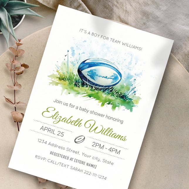 Elegante Watercolor Rugby Baby Shower Einladung (Von Creator hochgeladen)