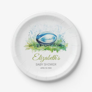 Elegante Watercolor Rugby Baby Shower Pappteller