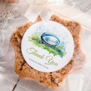 Elegante Watercolor Rugby Baby Shower Runder Aufkleber