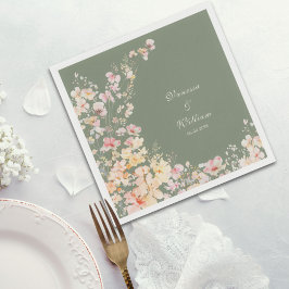 Elegante Watercolor Sage Grüne Wildblumen Hochzeit Serviette