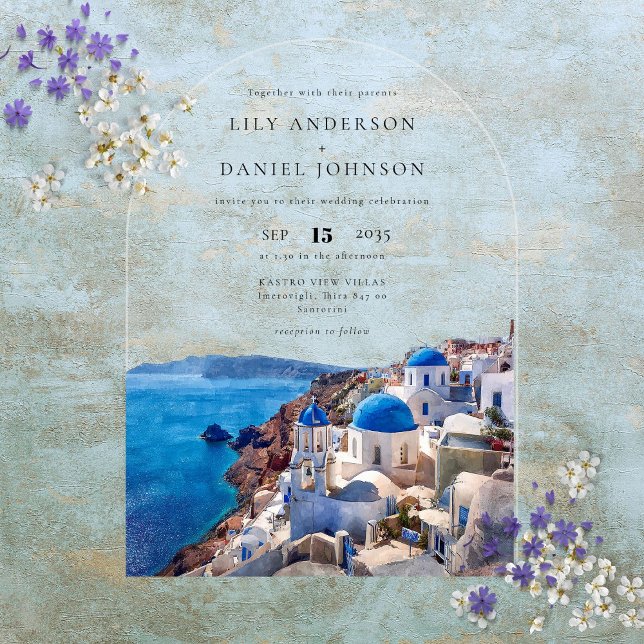 Elegante Watercolor Santorini Griechenland Hochzei Acryleinladungen (Elegant Watercolor Santorini Greece Wedding Arch Acrylic Invitations)