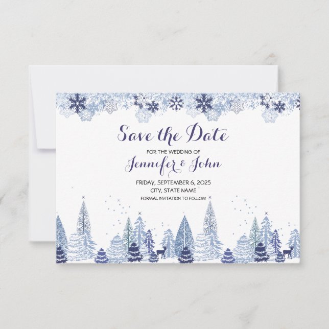 Elegante Watercolor Schneeflocken Winterhochzeit Save The Date (Vorderseite)
