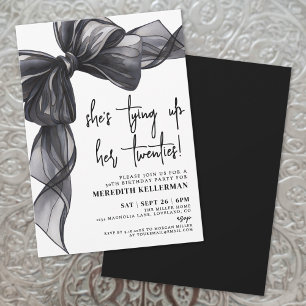 Elegante Watercolor Schwarz-weiß Bow Geburtstagspa Einladung